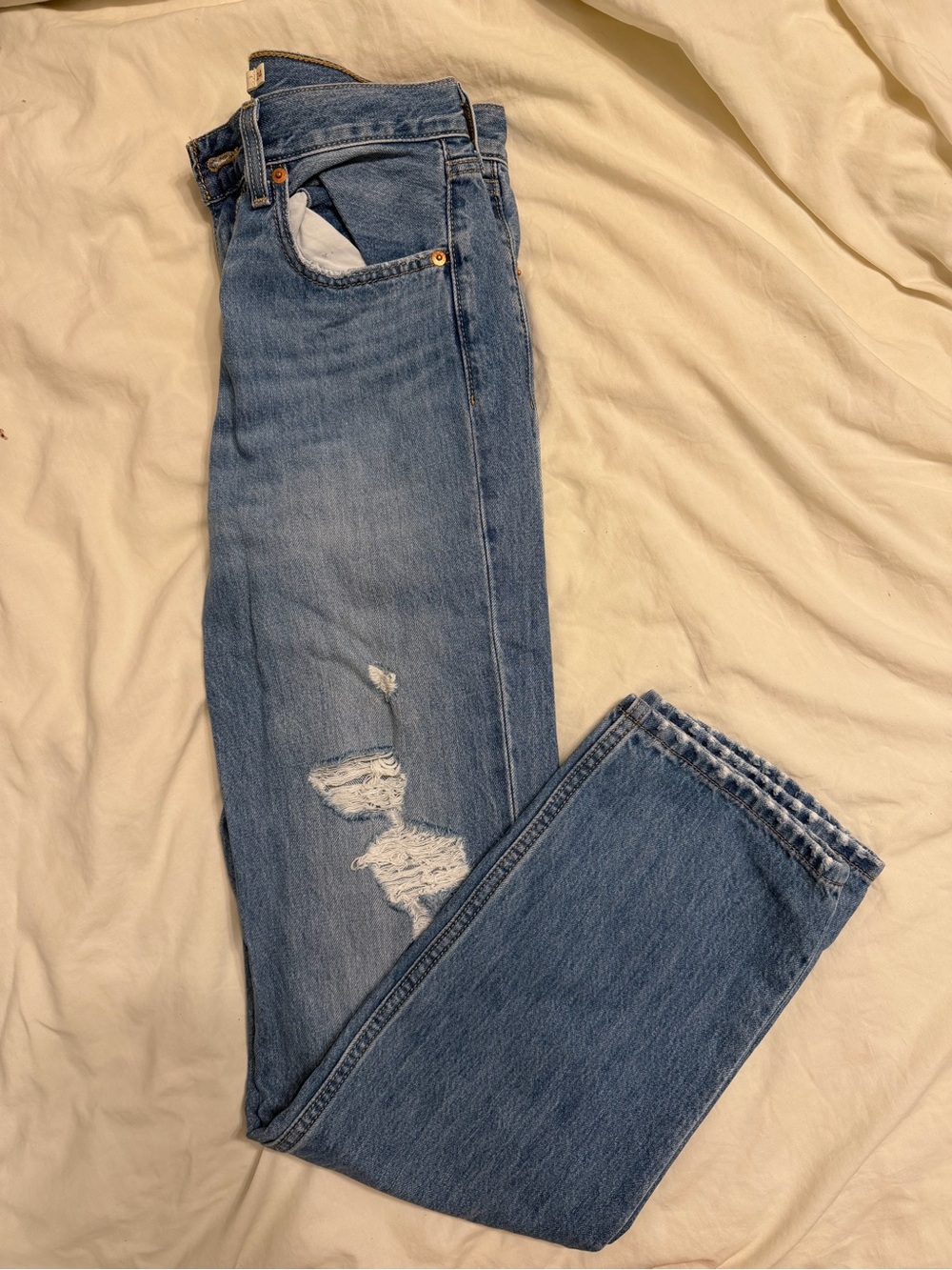 Levi's Blue Boyfriend Jeans with Distressed Knee